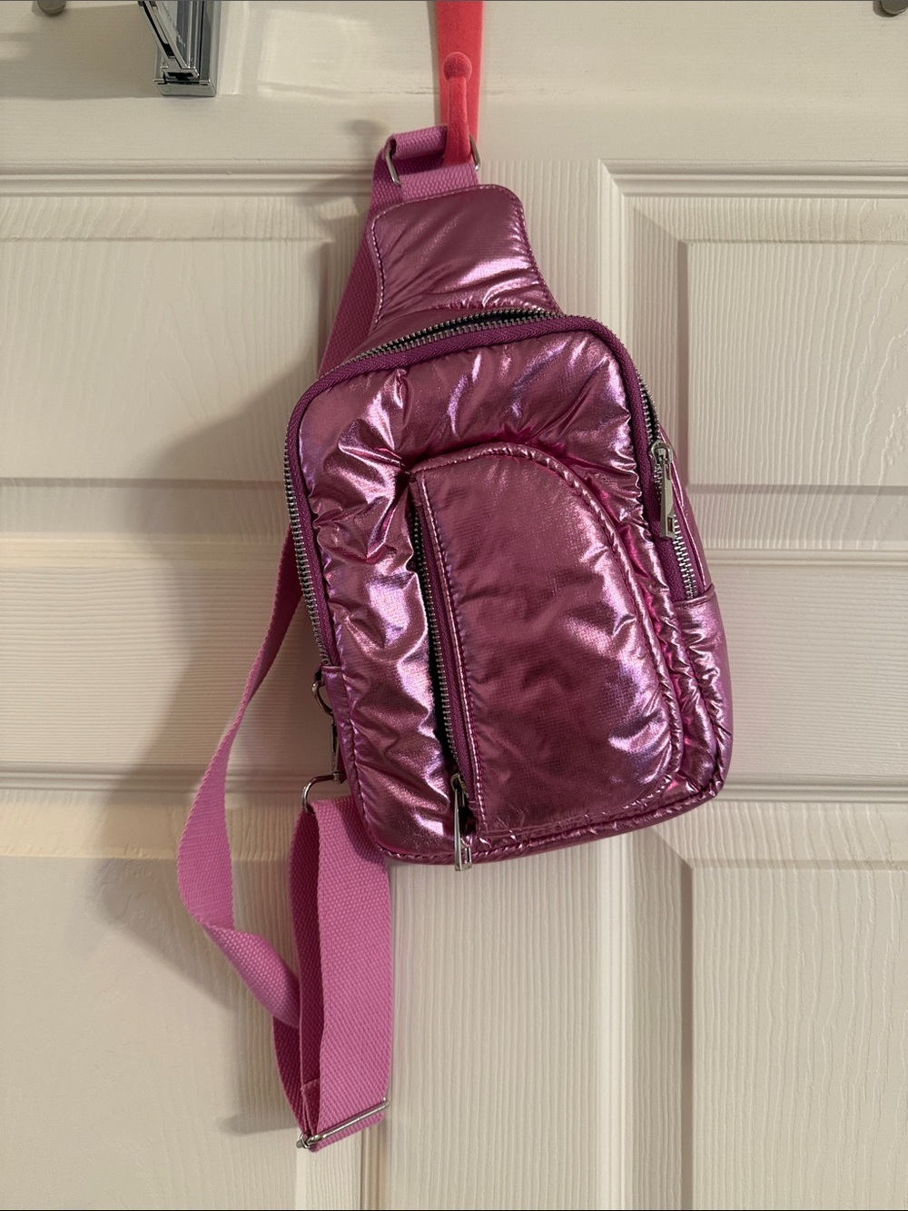 Aerie Nylon Metallic Pink Sling Crossbody Backpack